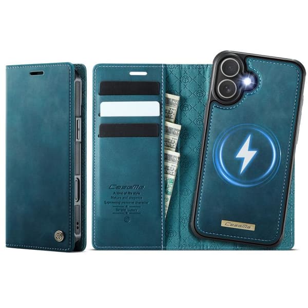 iPhone 17 Case Leather Case with MagSafe and RFID Blocking, Detachable Wallet Grön