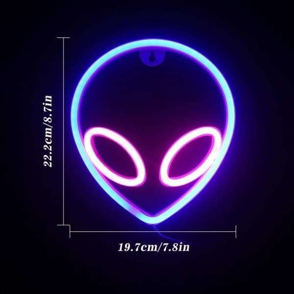 (Blå+Rosa-aliens) Alien Head LED Neon Wall Sign - Neon Light, Alien LED Neon, Decorative Wall Lighting