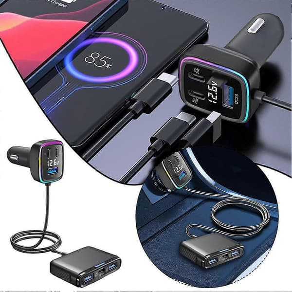 6 USB-Portars Supersnabb Billaddaradapter för IPhone Samsung Android-Adaptrar