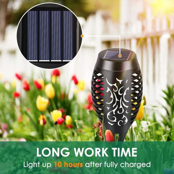 Utendørs solcelleflammelys. 4-pakning 12 LED solcelleflammelys for hage og utendørs bruk, vanntett IP65. Solcellefakkellys