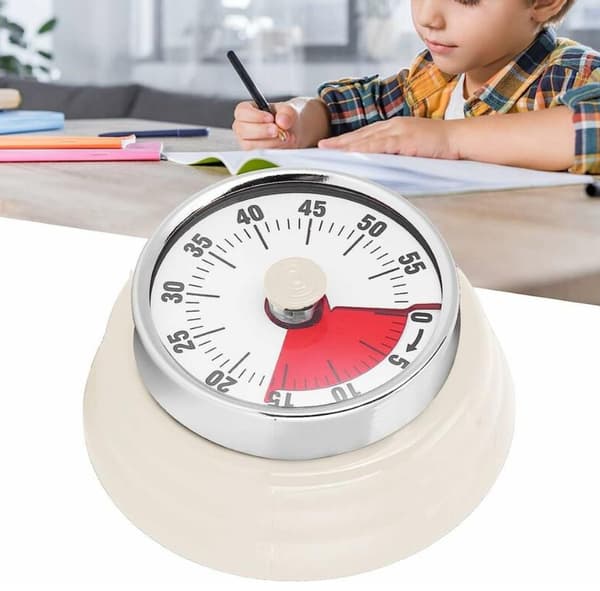 Kjøkkentimer Mekanisk Timer Koketimer Studenttimer Rustfritt Stål med Magnet - Rød, 1 stk
