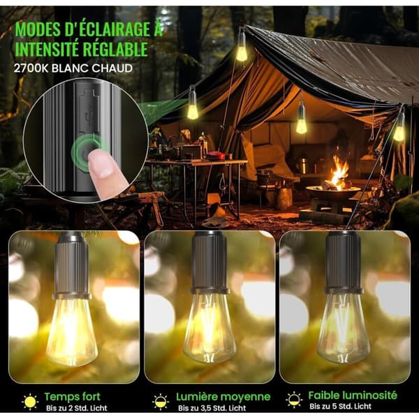 Oppladbar LED-campinglampe. IP65 Bærbar Lykt. 3 Lysstyrkemoduser