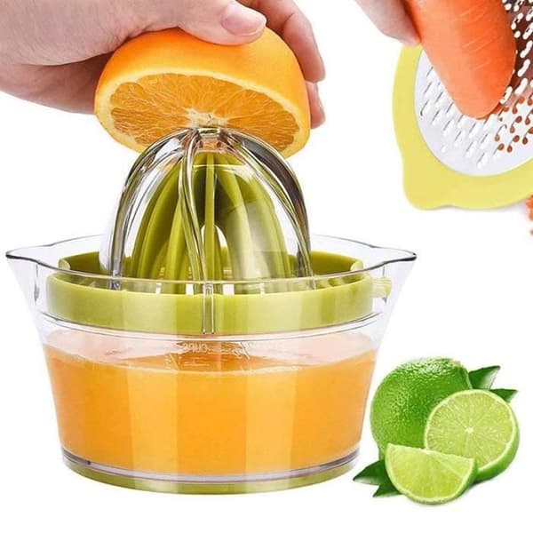 Citruspress, manuel citronpress med integreret rivejern, multifunktionel citruspress til frugt, gulerødder,