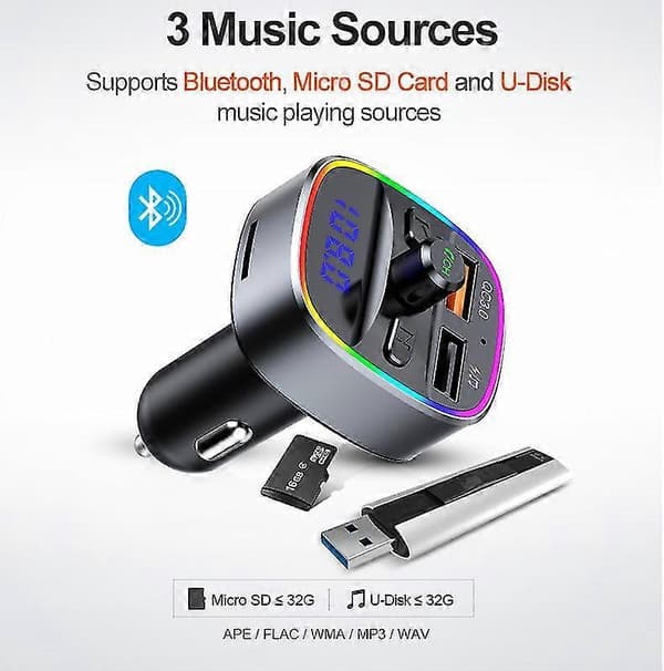 Biloplader Hurtig Opladning/ Mp3 Bluetooth Afspiller/ Fm Transmitter-God