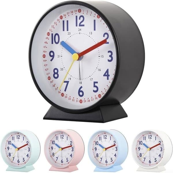 (White) Silent Alarm Clock without Ticking, Phosphorescent Analog for Desk