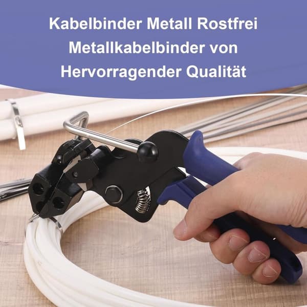 Kabelbinderværktøj i rustfrit stål med 100 kabelbindere i rustfrit stål. Kabelbinderværktøj til spænding og klipning af kabelbindere