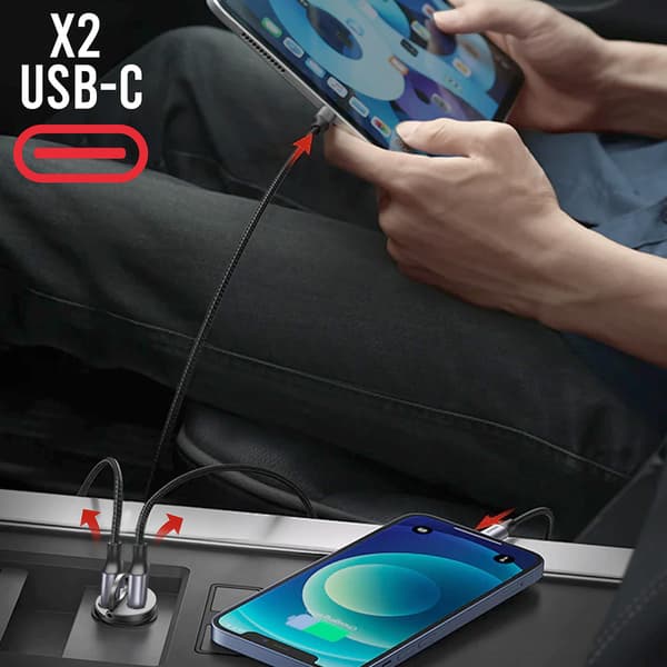Biloplader 30W Dobbelt USB-C Port Power Delivery Kompakt Swissten Sort