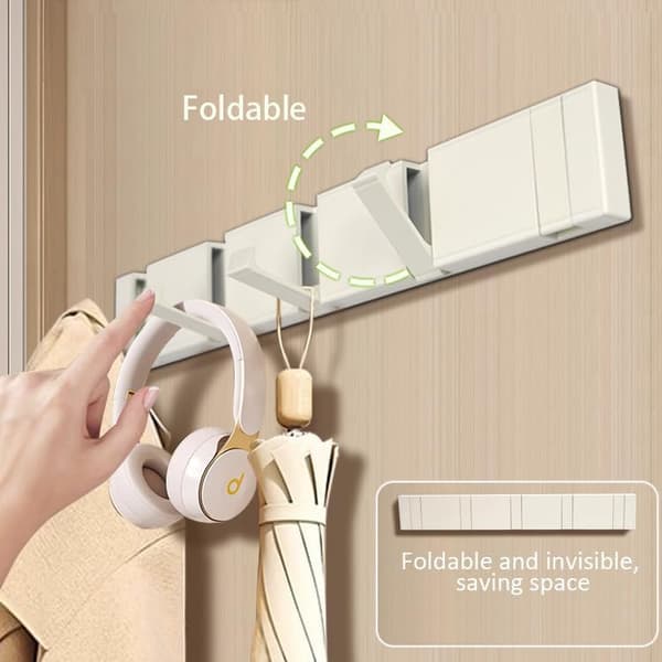 Wall-mounted coat rack with 5 retractable hooks, modern floating coat rack with screws, wall hook for bathroom, bedroom, kitchen, hallway, cream white