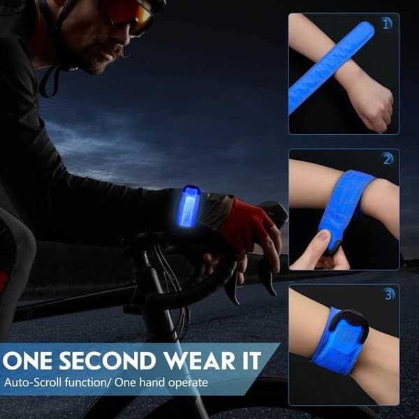 2 stk USB-oppladbart LED-lysarmbånd, reflekterende LED-løpearmbånd, justerbart blinkende armbånd, blått