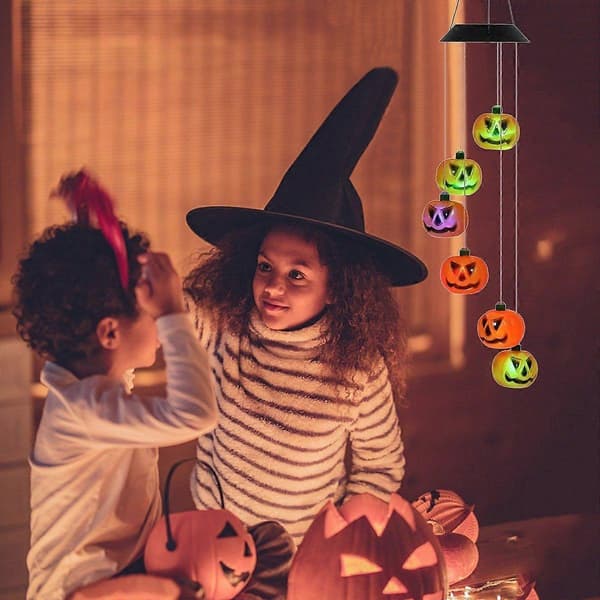 Græskarformet Solar LED Vindspil til Halloween Dekoration