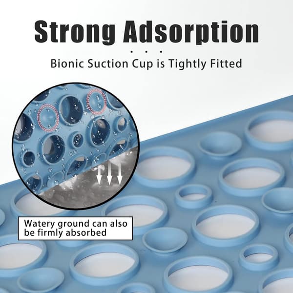 Non-slip shower mat, 53x53 cm square bath mat, machine washable non-slip bath mat with suction cup, blue