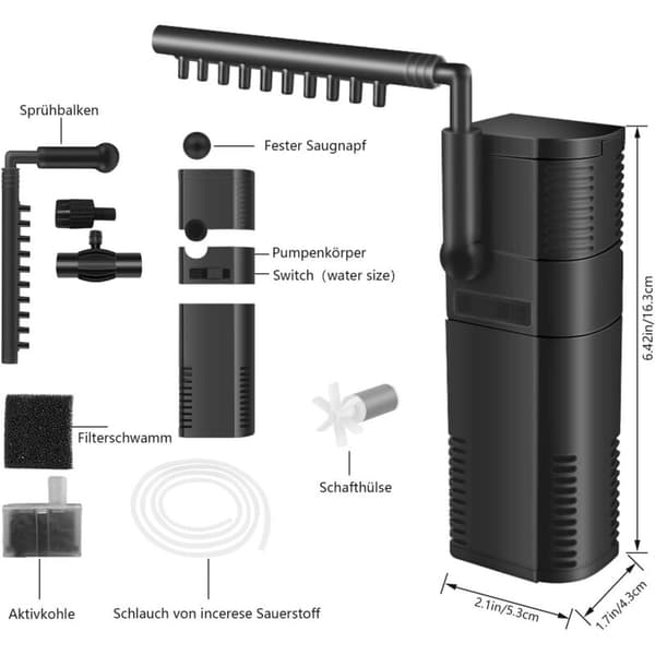 Largeight Intern Filterpumpe til Akvarium 6W 450L