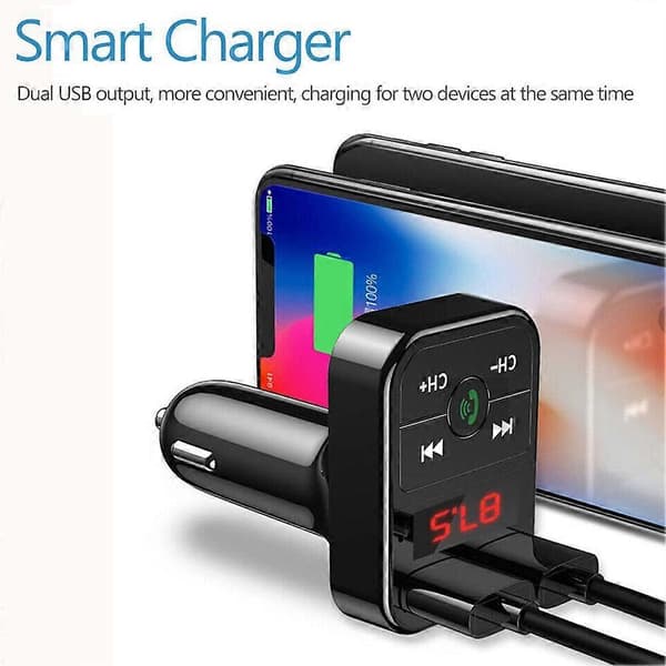 Svart(A)$ Bil FM-sender Bil Bluetooth Mp3 Dobbel USB Billader Bil mp3 Bluetooth-mottaker