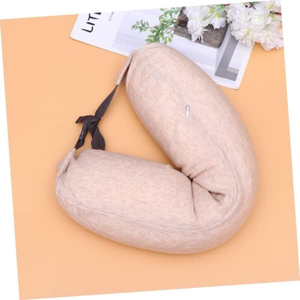 Myk U-formet pute for reise- og kontorbruk, beige.