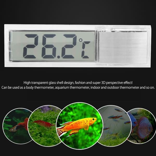 Transparent LCD 3D Digital Electronic Thermometer for Aquariums, Measures Saltwater Temperature