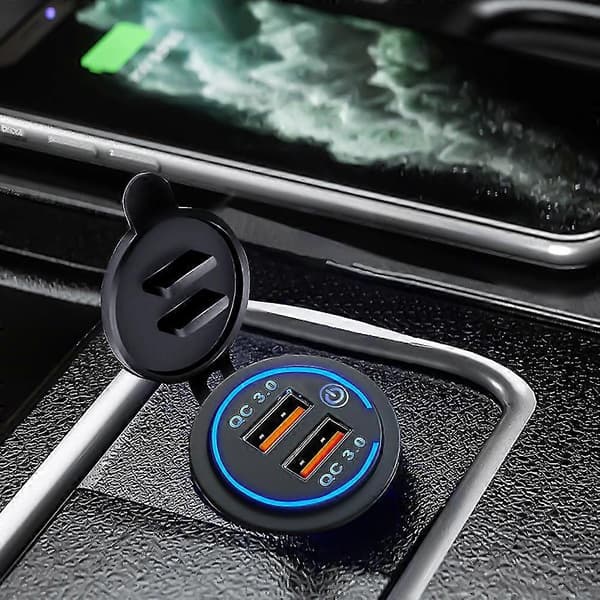 Quick Charge 3.0 Dobbelt USB-stik 12V/24V Biloplader Touch Switch Voltmeter Elektronisk lighter USB Hurtigopladerstik