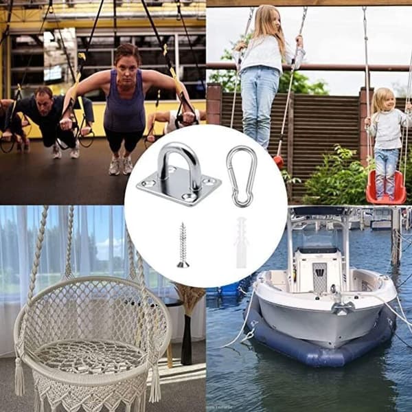 Rustfri stålkrog. Loftkrog. Vægkrog. Loftlampe. Dækplade i rustfrit stål. Til bådrigning, gynge, hængekøje