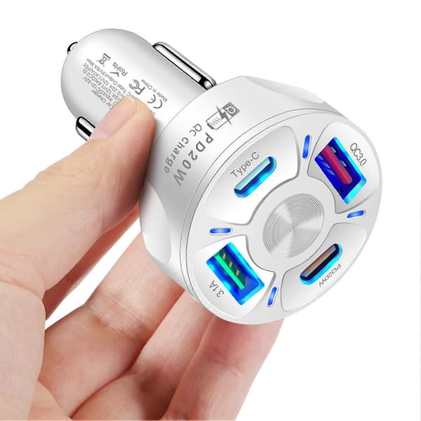 QC3.0 Billader LED Lysdisplay Hurtiglading 4 Porter Mobiltelefon USB-lader Socket Biltilbehør mengxi