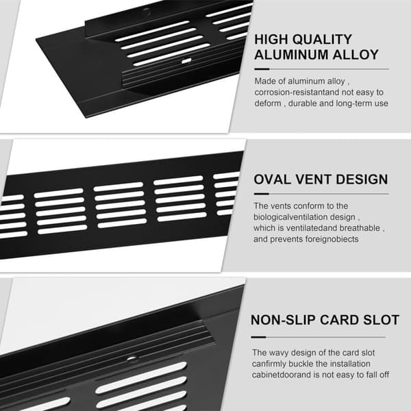 Ventilationsrist i aluminium, rektangulær ventilationsrist med skruer til udluftning af skabe og soveværelser, 30x5cm, sort, 2 stk.