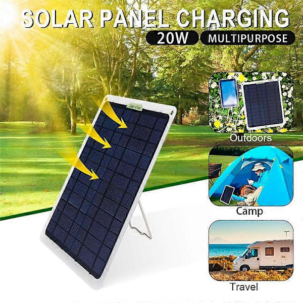 20W Solpanel 12V 10A Batterikontroller Billaddare