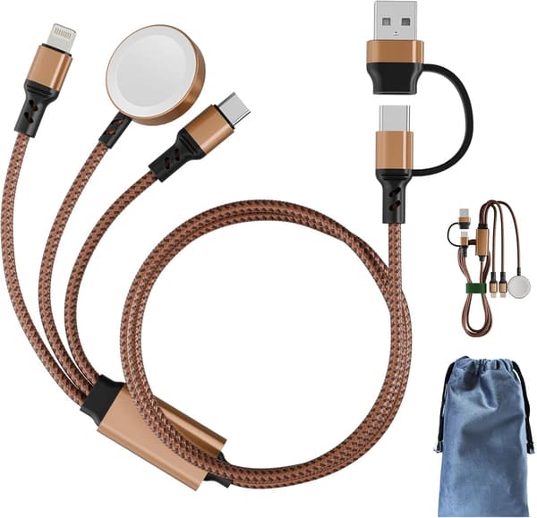 2025 Nyeste Modell Multi 3 i 2 Ladekabel for Apple Watch-lader, Reiselader for iPhone USB C Lightning Hurtigladekabel Kompa