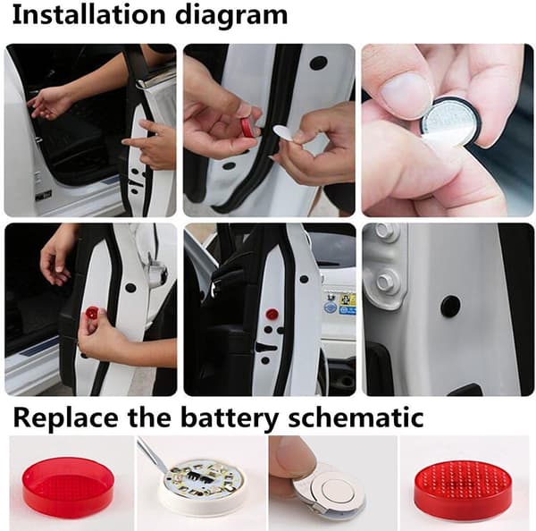 Car Door Warning Light with Flashing Red LED for Increased Safety