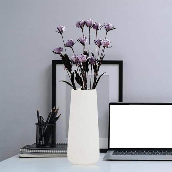 Modern keramisk vas för pampasgräs, torkade och färska blommor, vit vas perfekt för vardagsrum, sovrum