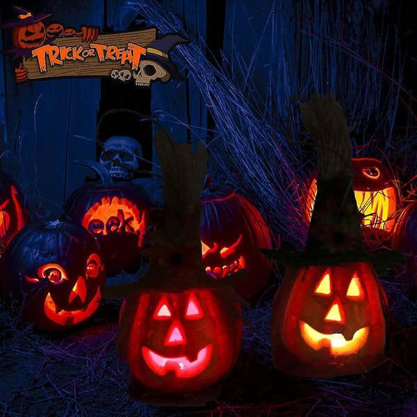 Halloween Skum Gresskarlykt Biter, Blinkende Gresskar Jack O' Lantern, Lysende Dekor, Spøkelseshus