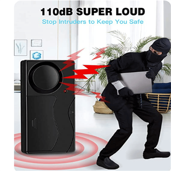 Wireless Vibration Alarm with Remote Control 110 dB Black