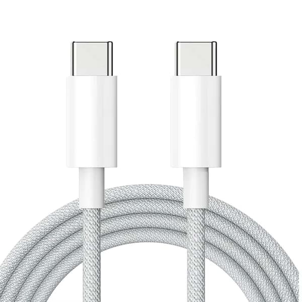 Slitesterk Flettet 60W USB-C Ladekabel 2m, Hvit