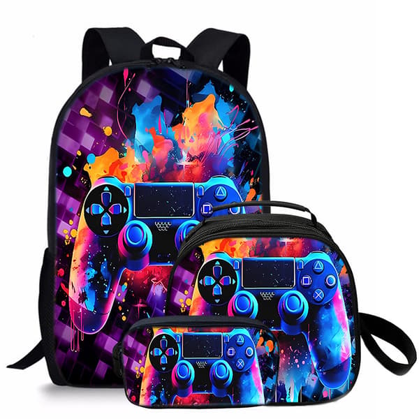 Boys' Game Controller Backpack Set 17 inch, 3-piece set, Lunch Box and Pencil Case Style style 13