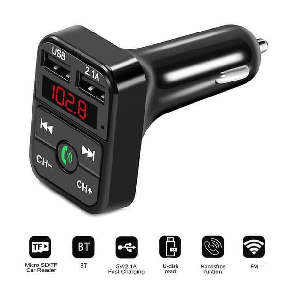 Svart(A)$ Bil FM-sender Bil Bluetooth Mp3 Dobbel USB Billader Bil mp3 Bluetooth-mottaker