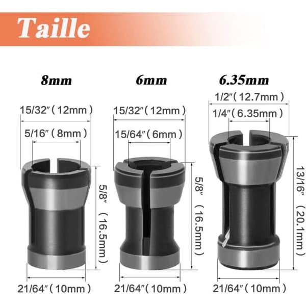 3 stk. spændepatronadapter sæt 6mm/6.35mm/8mm spændepatronhoved til boremaskiner spændepatron fræsemaskine tilbehør