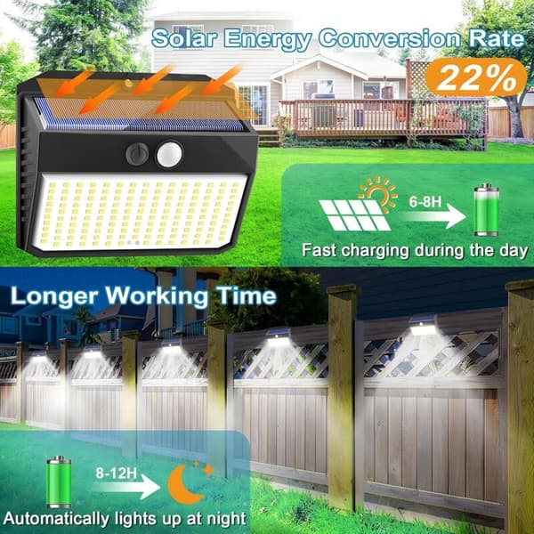 Utendørs solcellelampe. 1 stk utendørs solcellelampe med bevegelsessensor. 138 LED solcellelyskaster, IP65 vanntett solcellelampe