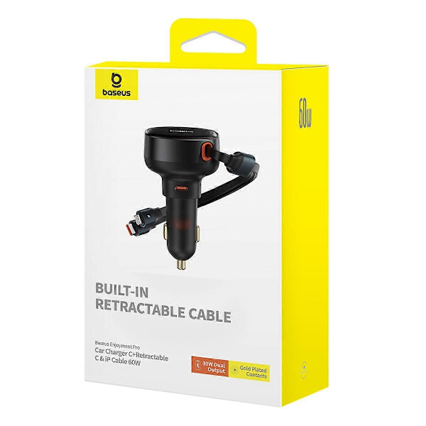 Billader med USB-C og udtrækkeligt USB-C-kabel iPhone 60W sort