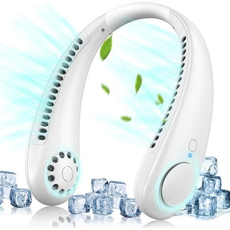 Halsventilator. Bærbar, bladløs 360° ventilator. USB genopladelig. 240 x 155 x 62 mm