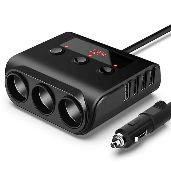 3-stik cigarettænderadapter med spændingsdisplay USB-biloplader