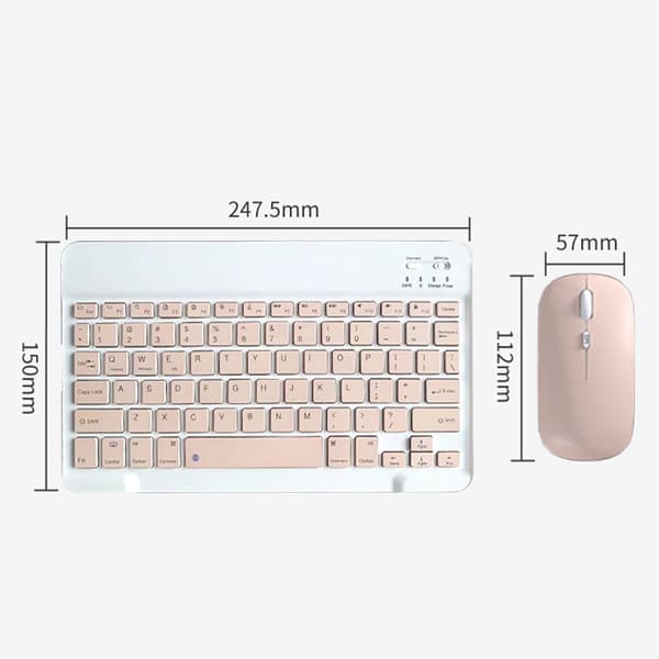 Bluetooth Keyboard and Mouse Combo - 10-inch Rechargeable Wireless Keyboard and Mouse Set with Case (Pink)