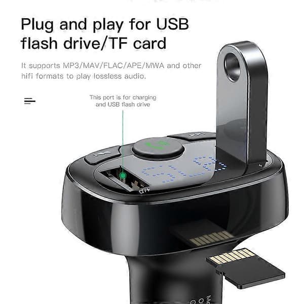 Baseus FM-sender Handsfree Bluetooth Bilsett MP3-spiller med 3.4A Dobbel USB Billader FM-modulator Sender