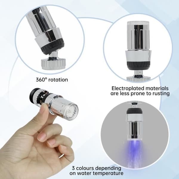 3-färgad LED-ljusblandare, 360° rotation, trefärgad temperaturkontrollerad sensor, kranar