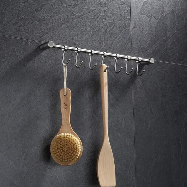 7-Hook Stainless Steel 304 Kitchen Rail, Hanging Rod for Kitchen Utensils, Pot Holders, Cup Holders with Hooks, Kitchen Accessories