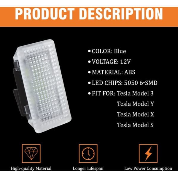 Interiør LED-pære for Tesla Model 3/Y/S/X Overdimensjonert Erstatningsbelysning for Bagasjerom Frunk (4 STK) (Blå)