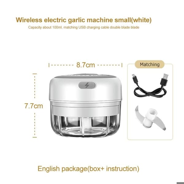 Mini Electric Garlic Press, Electric Chopper with USB Port, 100ml Mini Food Processor, Multifunctional Electric Vegetable Cutter