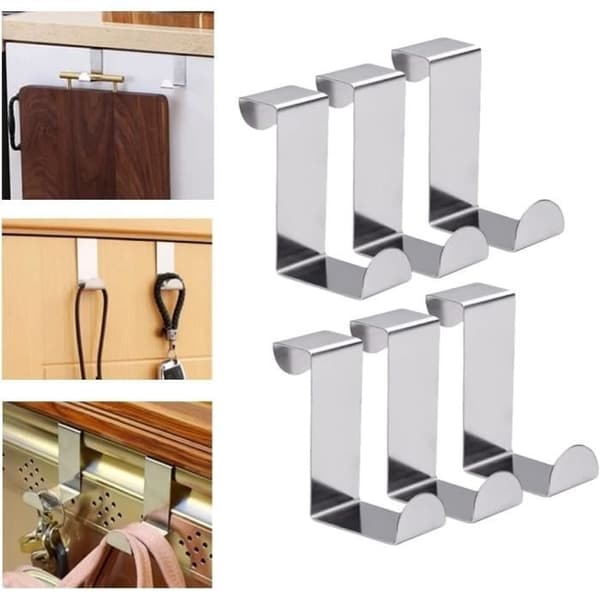 (Silver) Stainless Steel Door Hooks - Clothes Hooks - 10-pack - Silver