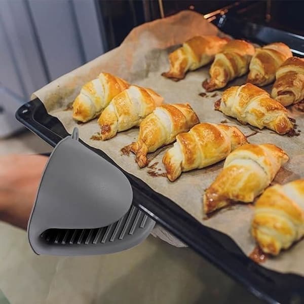 Tykk varmebestandig silikonovnshanske for matlaging, baking, grilling (grå)