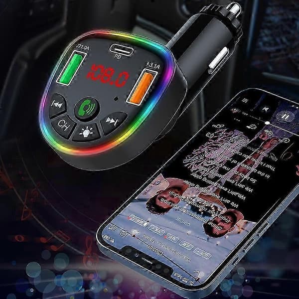 Bluetooth Håndfri Dobbelt USB Telefon Biloplader med Ambient Lys