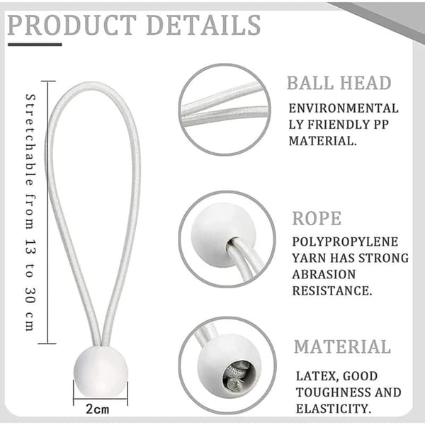 Pakke med 75 elastiske strammere, elastiske snorer med kuler, strikksnorer, elastiske kuler for markiser, telt, bannere og presenninger - AIMOONSA