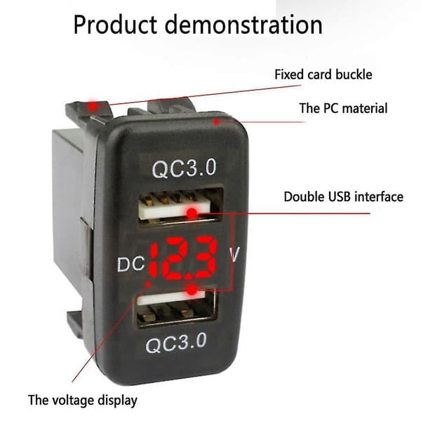 Bil Dobbel Usb3.0 Hurtiglading Med Display Voltmeter Svart Og Grønn Spenningsbillader For