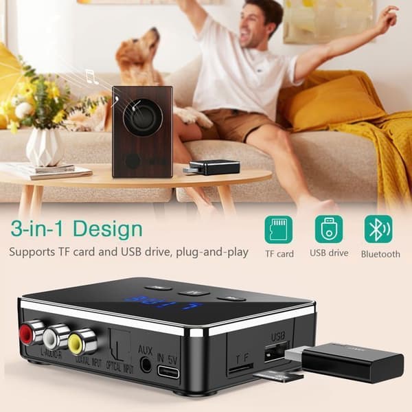 Bluetooth lydadapter - 2-i-1 (sender/mottaker) - Bluetooth 5.4 - 10m rekkevidde - 200mAh batteri