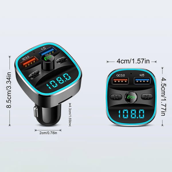 Håndfri Opkald: FM-sender med Bluetooth & QC3.0 Biloplader